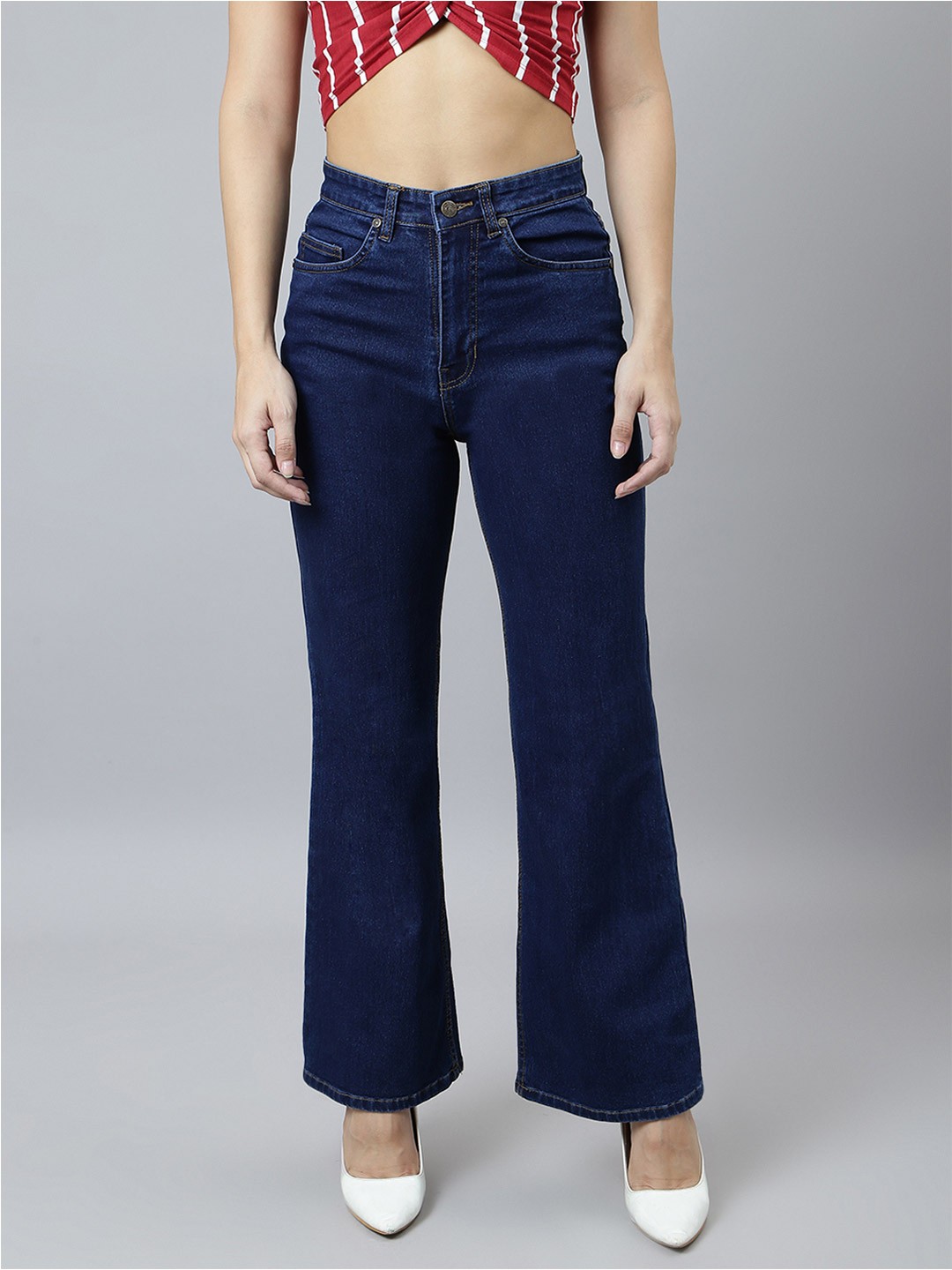 

Mast & Harbour Women Flared High-Rise Stretchable Jeans, Blue