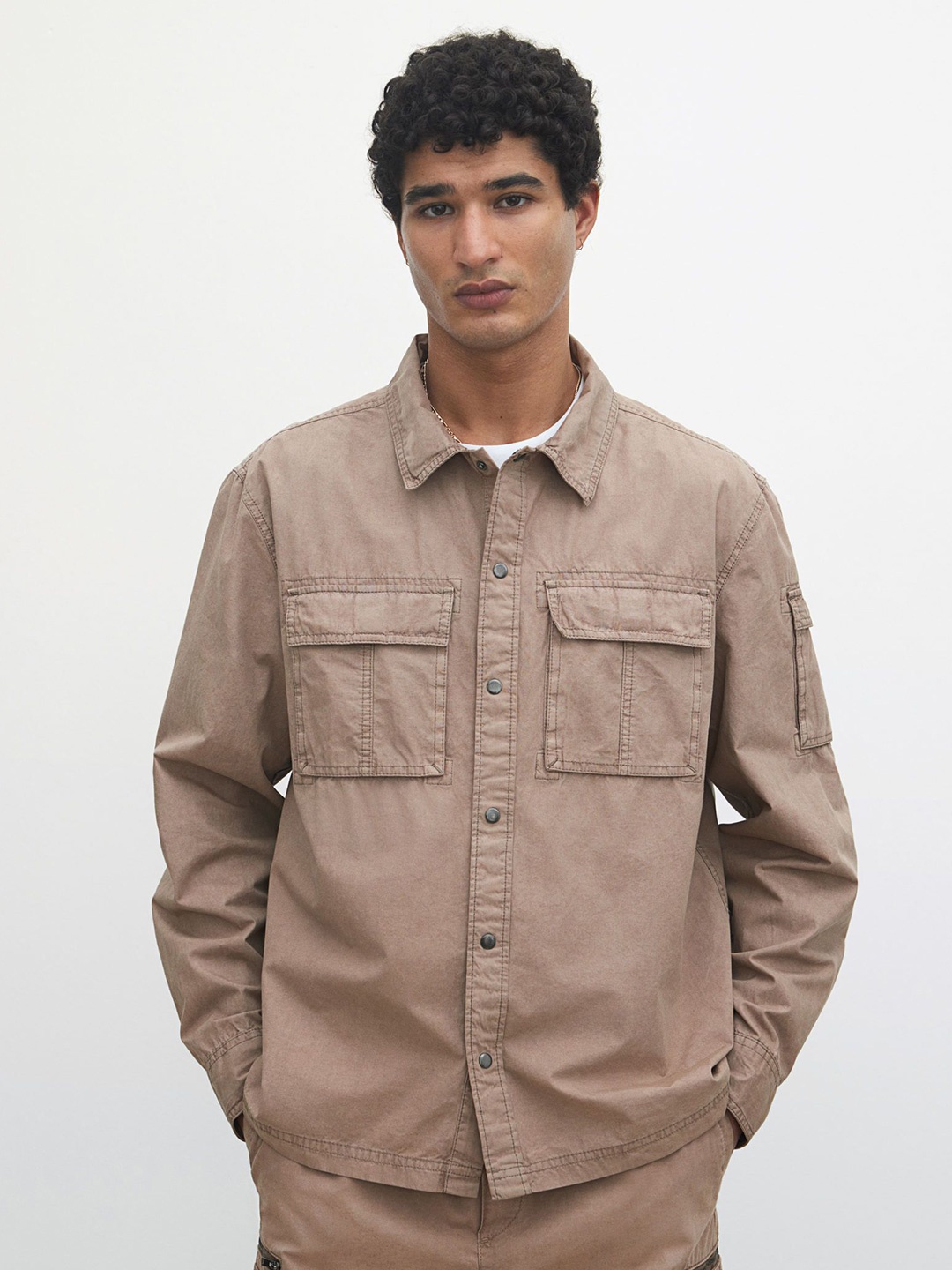 

H&M Regular Fit Utility Overshirt, Beige