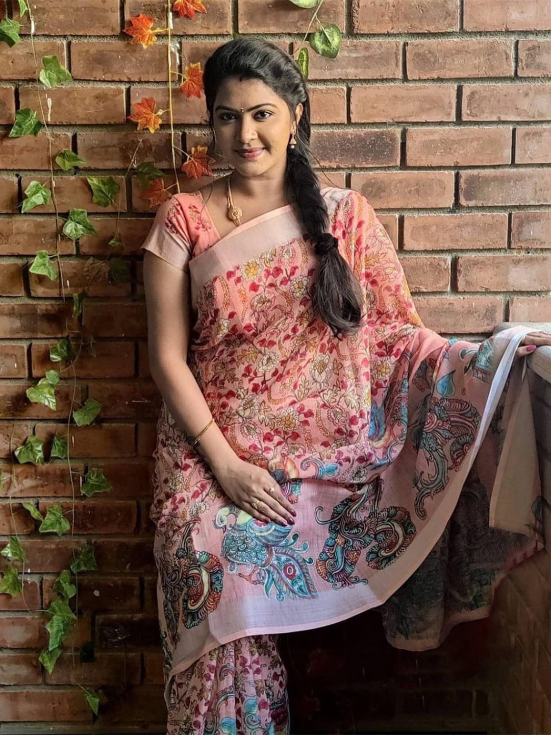 

ORUS Kalamkari Printed Pure Cotton Saree, Peach
