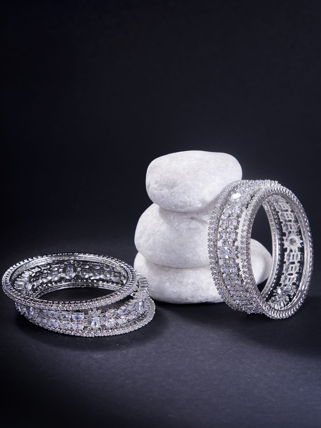 

Opal Touch Set Of 6 Rhodium-Plated AD-Studded Bangles, White