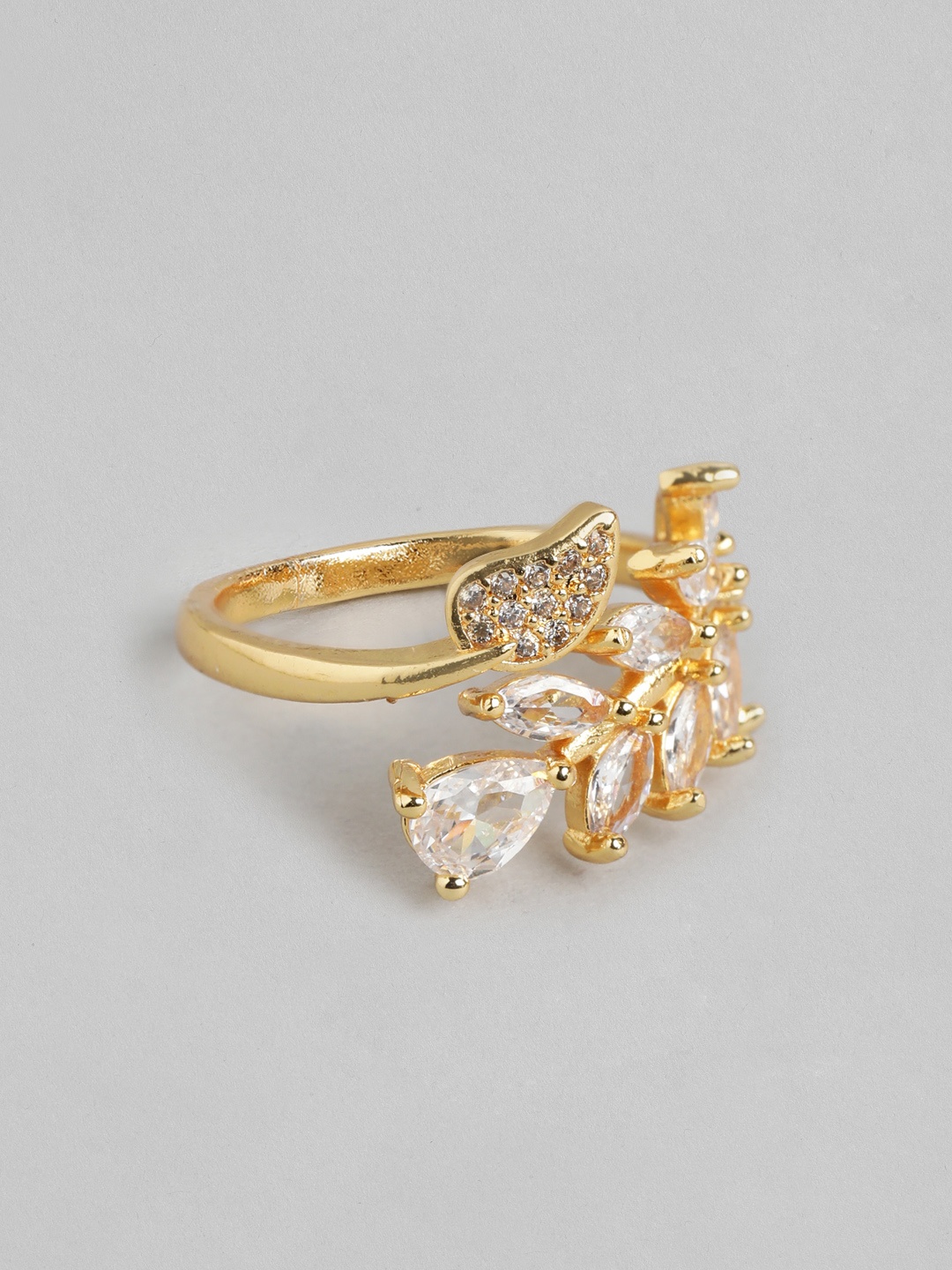 

DressBerry Stone Studed Leaf-Shaped Finger Ring, Gold