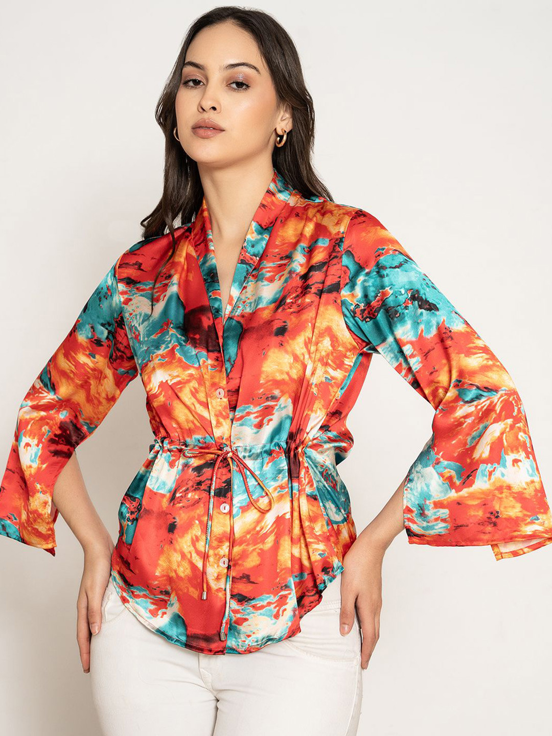 

Lounge Dreams Women Floral Printed Shirt Style Top, Red