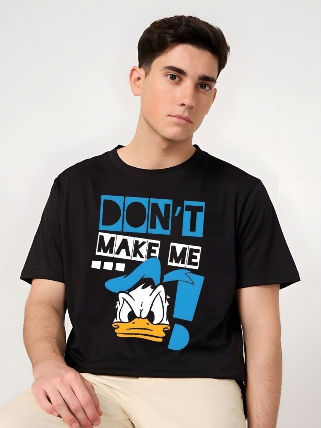 

SZN Men Donald Duck Graphic Printed Round Neck Cotton T-shirt, Black