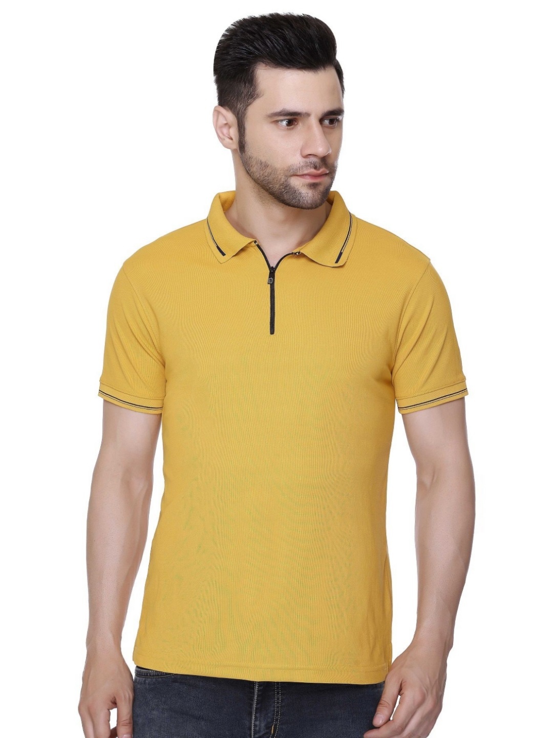 

Colors and Blends Polo Collar Cotton T-shirt, Mustard