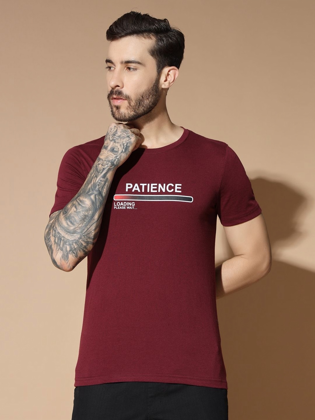 

Unicus Apparel Men Typography Printed Round Neck Cotton T-shirt, Maroon