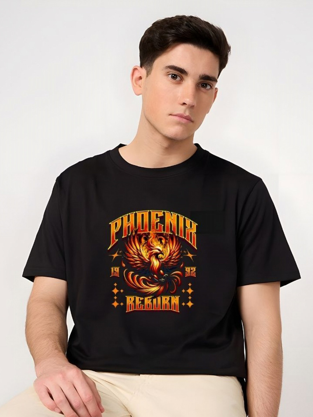 

SZN Men Graphic Printed Round Neck Cotton T-shirt, Black