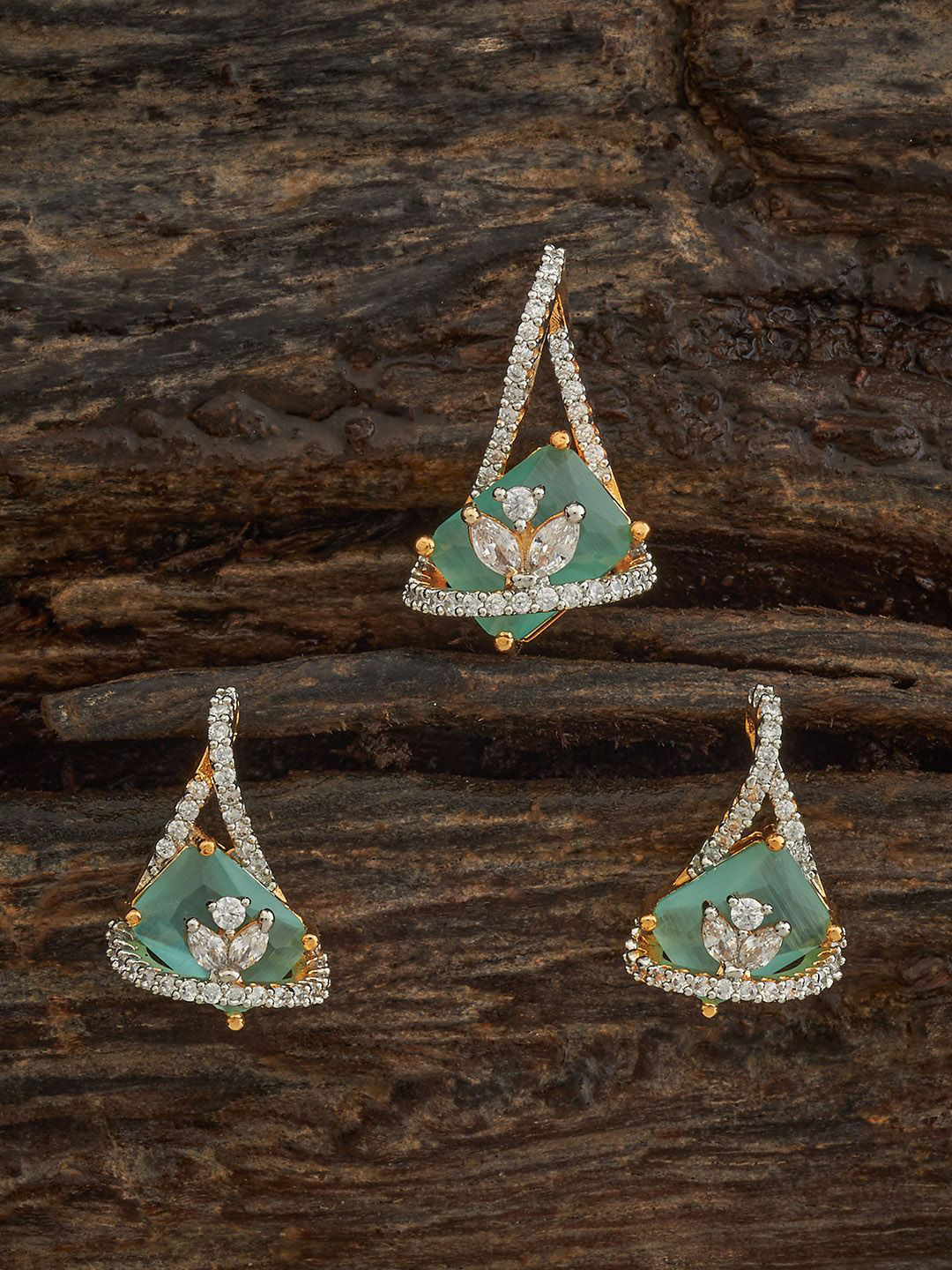 

Kushal's Fashion Jewellery Gold-Plated Zircon Studded Party Pendant Earring Set