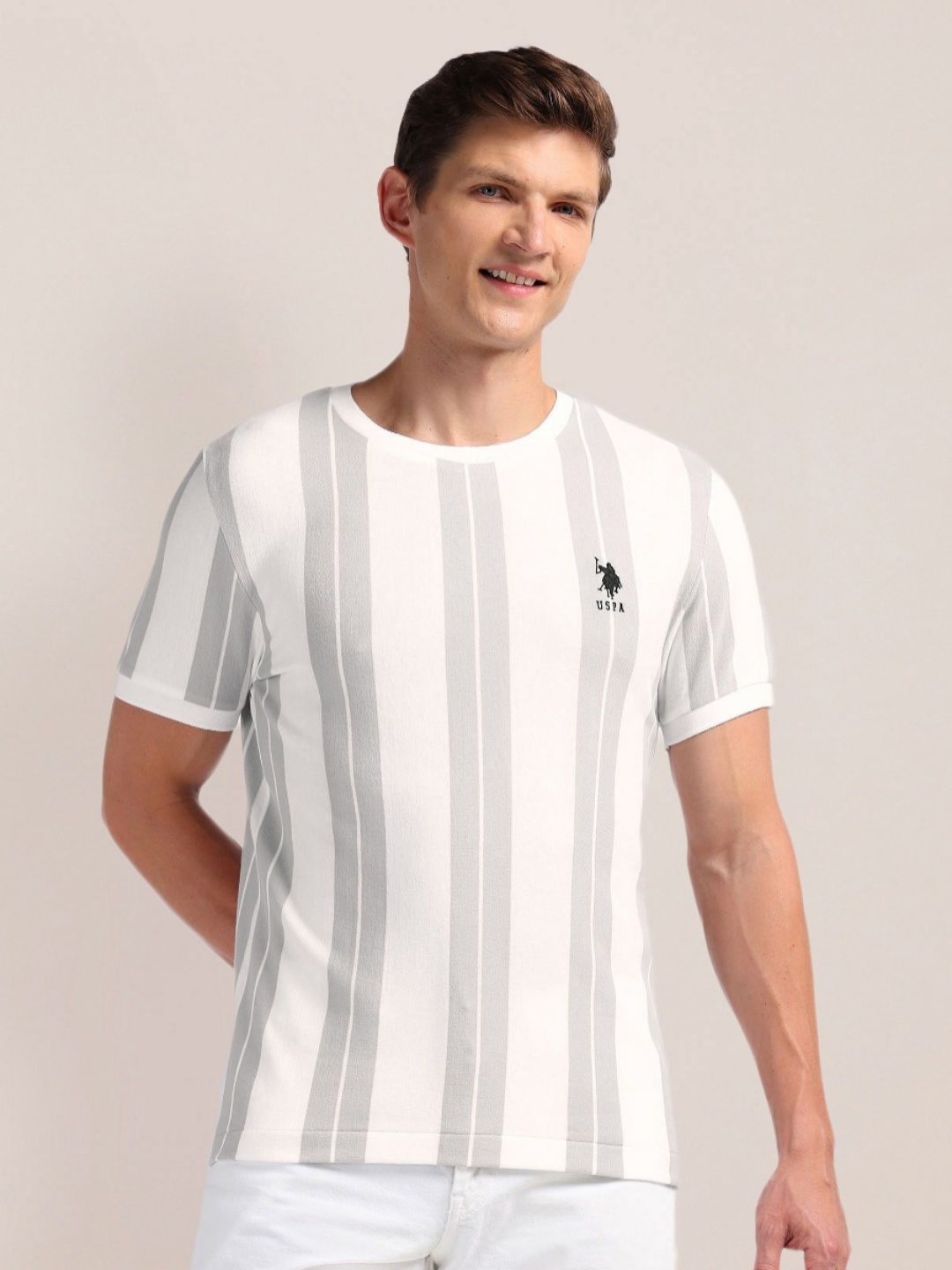 

U.S. Polo Assn. Striped Pure Cotton Slim Fit T-shirt, White
