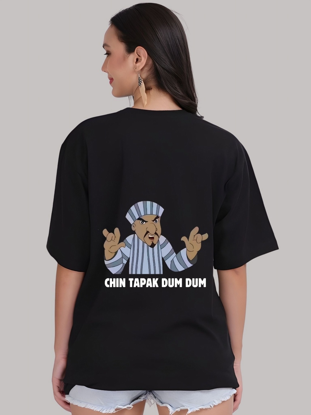 

SZN Women Chhota Bheem Graphic Printed Round Neck Cotton Oversized T-shirt, Black