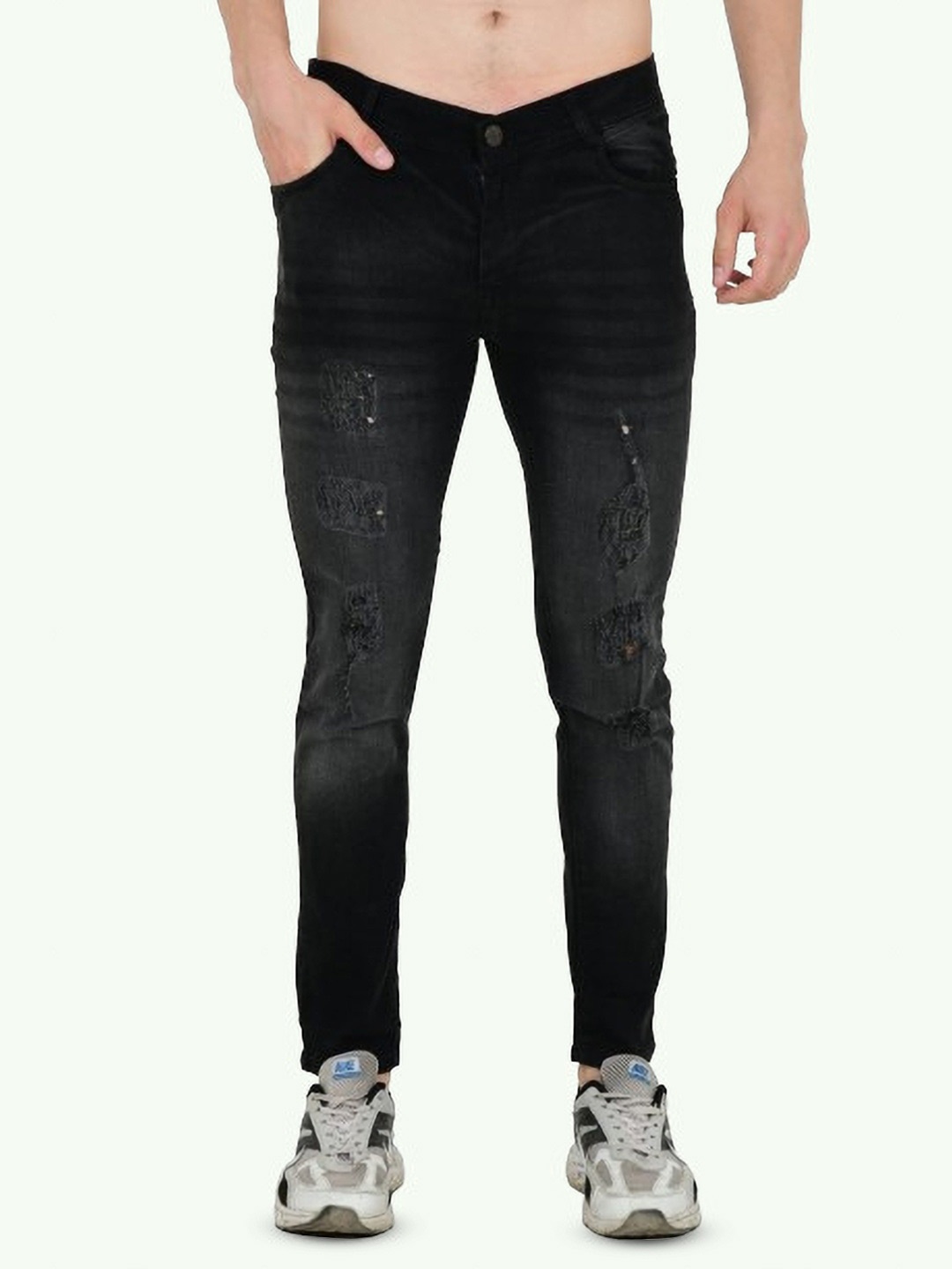 

COMFITS Men Classic Slim Fit Highly Distressed Heavy Fade Stretchable Jeans, Grey