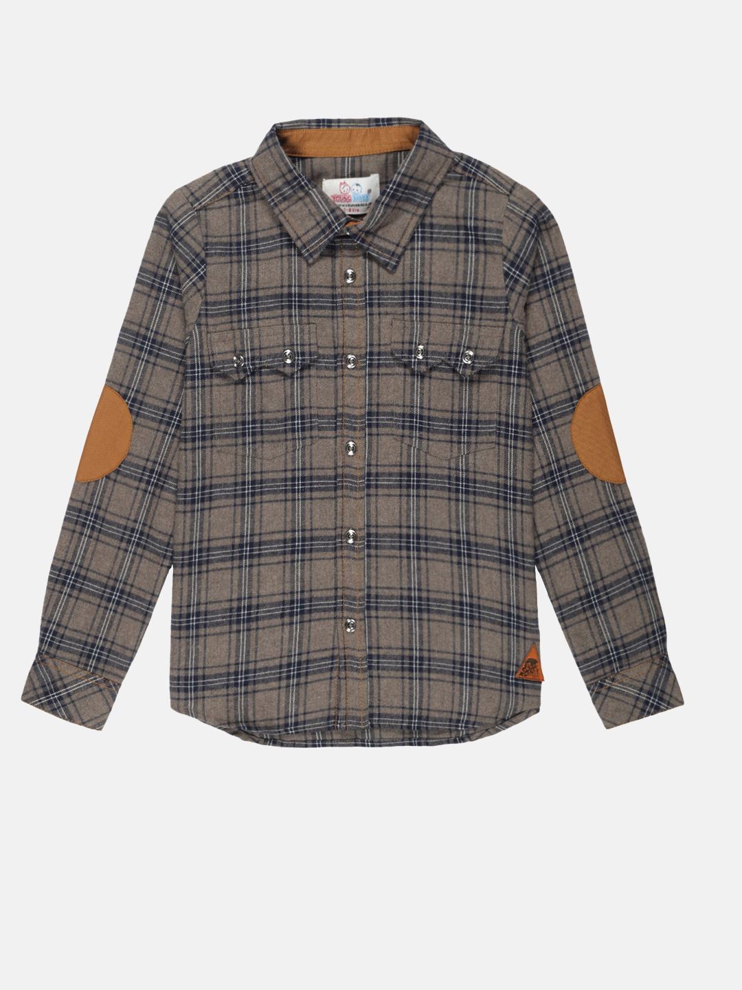 

YOUNG BIRDS Boys Spread Collar Tartan Checked Cotton Casual Shirt, Olive