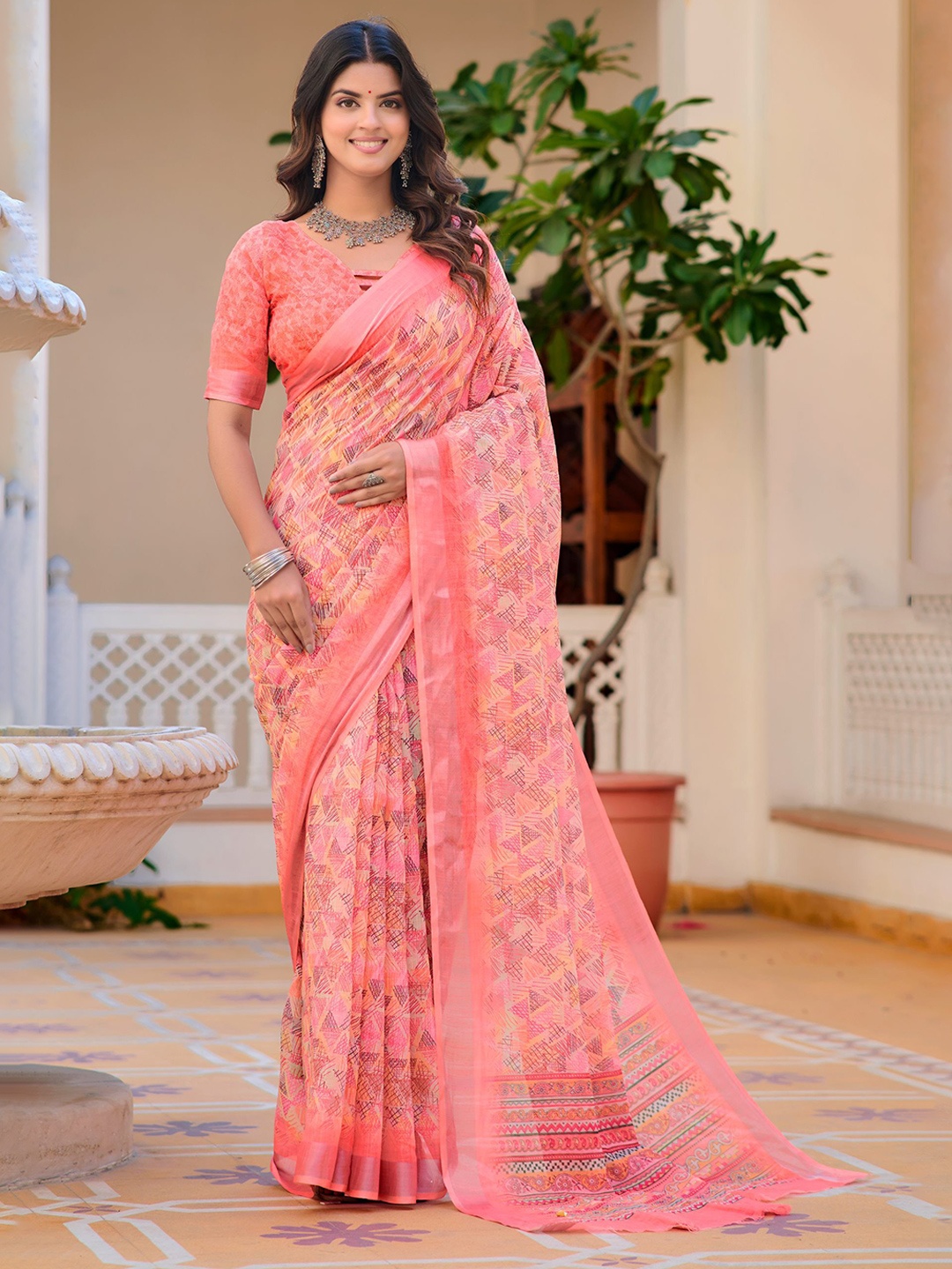 

Kalista Zari Pure Cotton Saree, Peach