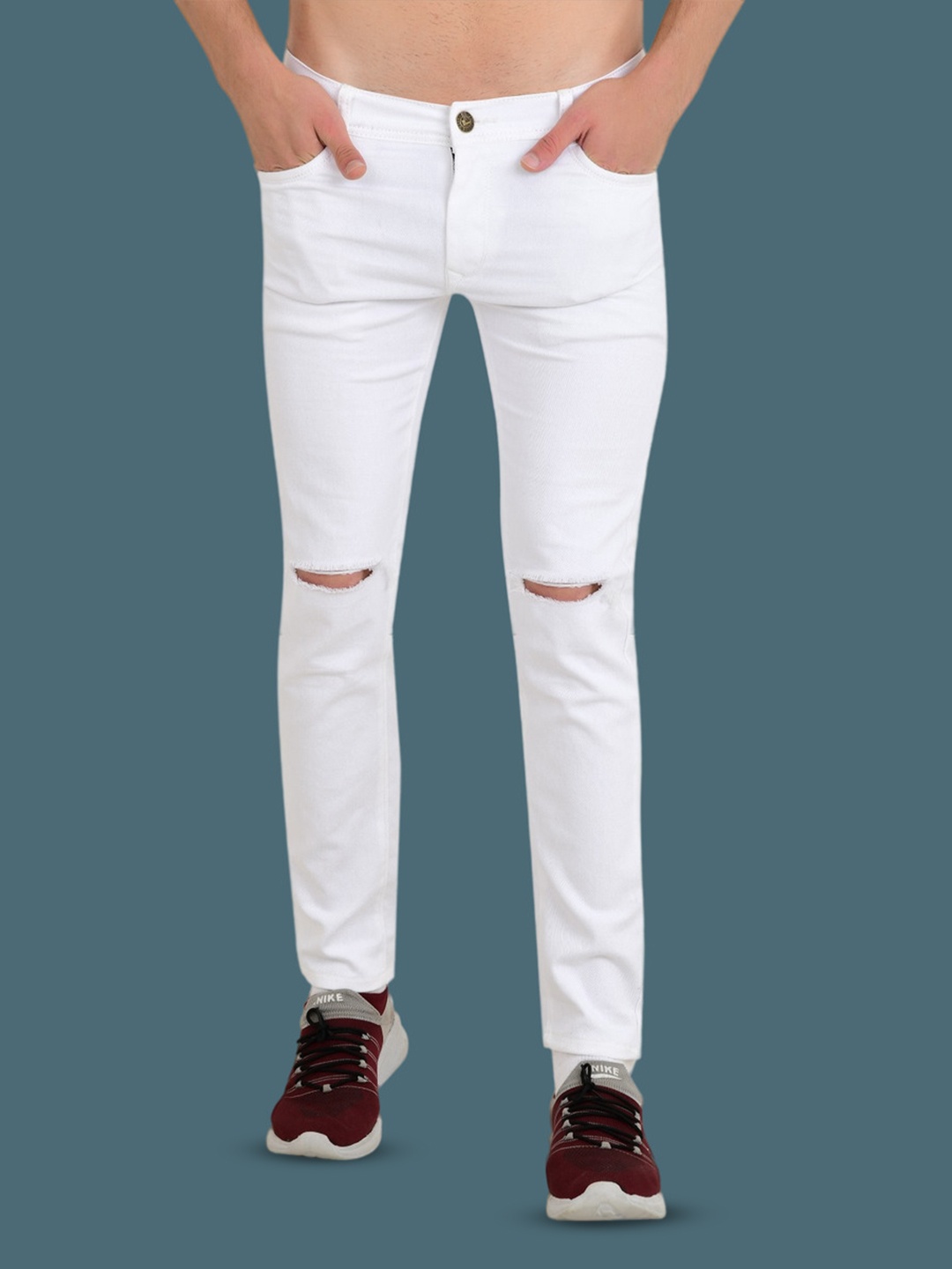 

COMFITS Men Classic Slash Knee Stretchable Jeans, White