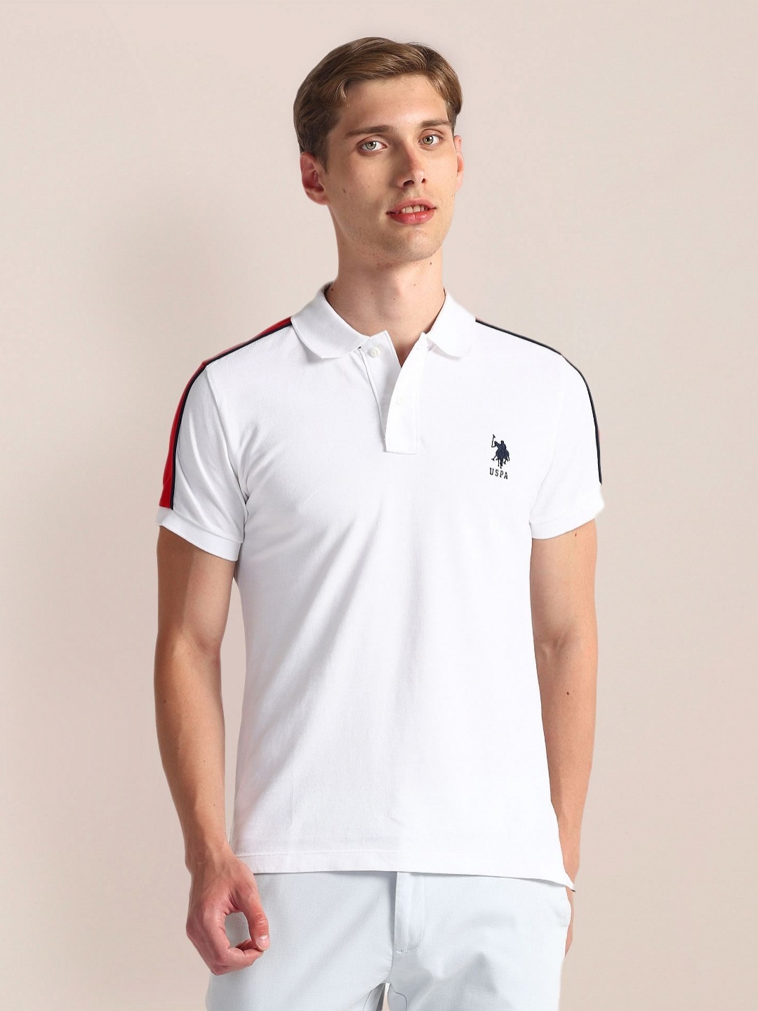 

U.S. Polo Assn. Plus Size Colourblocked Polo Collar Slim Fit T-shirt, White