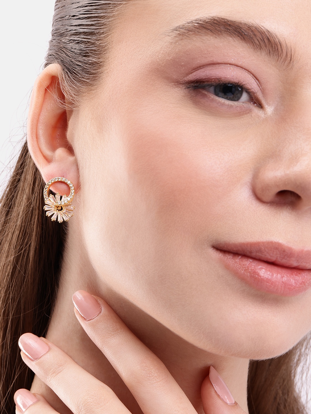 

DressBerry Contemporary Stone Studded Drop Earrings, Gold