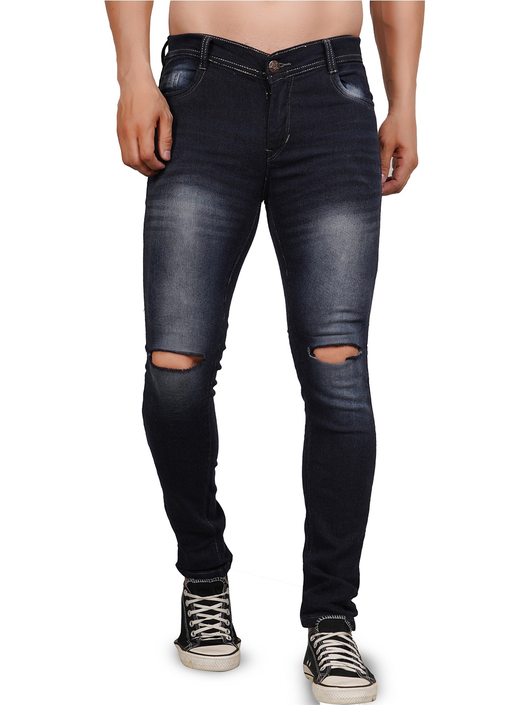

COMFITS Men Classic Slash Knee Light Fade Stretchable Jeans, Blue