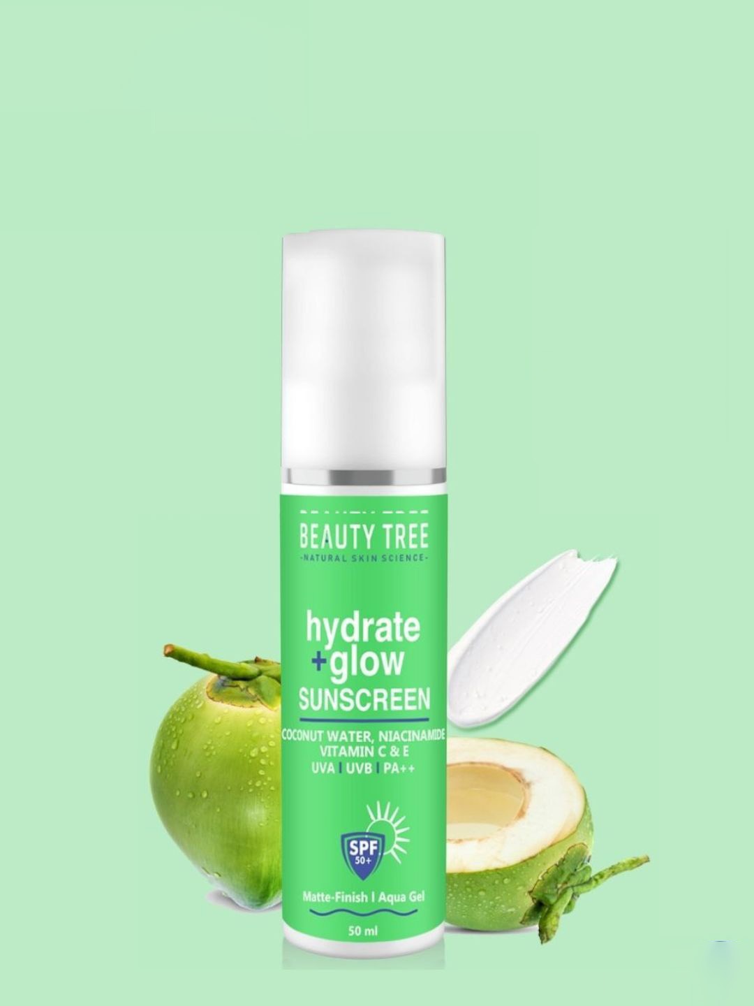 

Beauty Tree Hydrate + Glow Sunscreen Gel With SPF 50 ++++ - 50 ml, White
