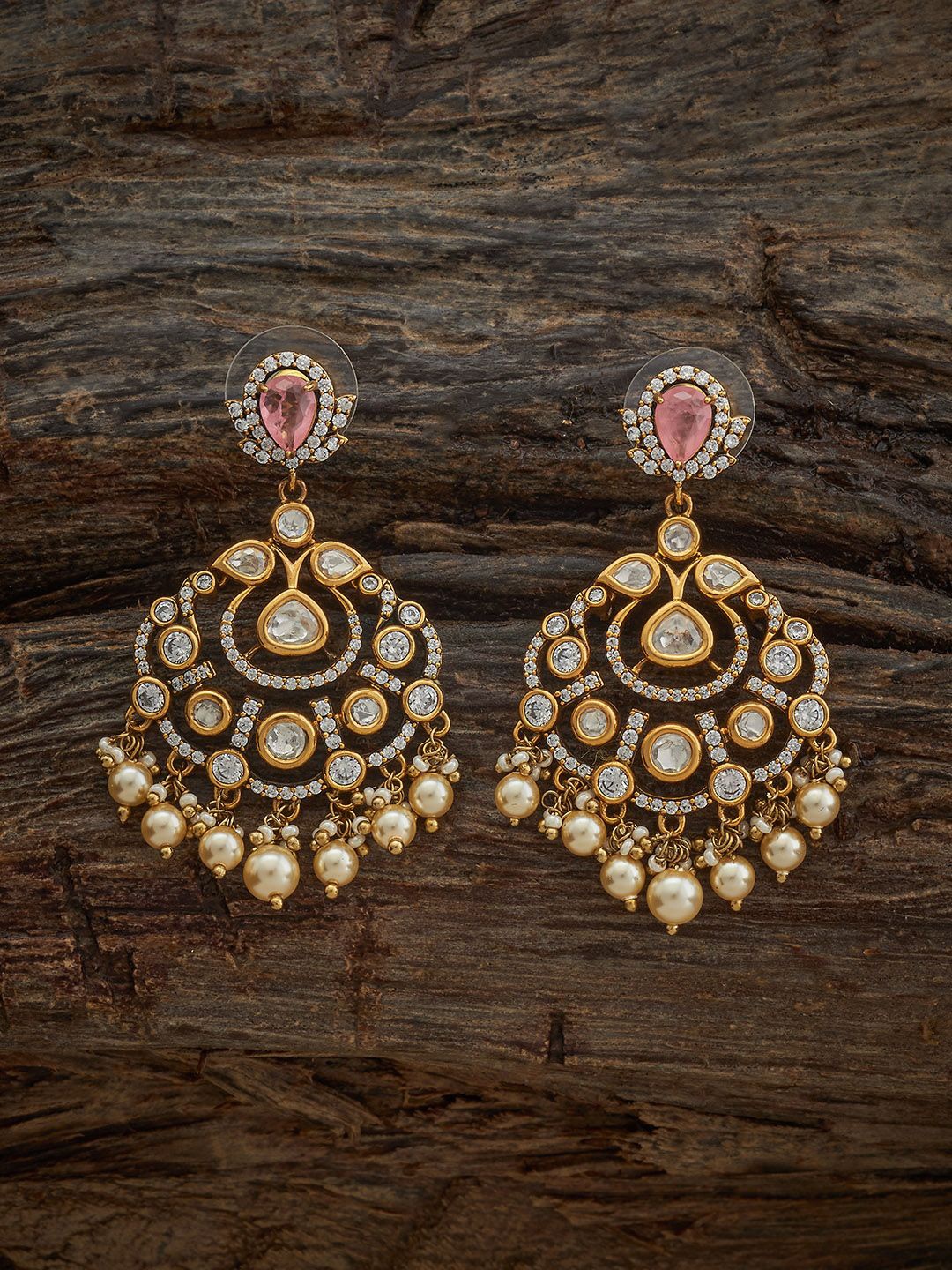 

Kushal's Fashion Jewellery Victorian-Plated Teardrop Shaped Kundan Drop Earrings, White