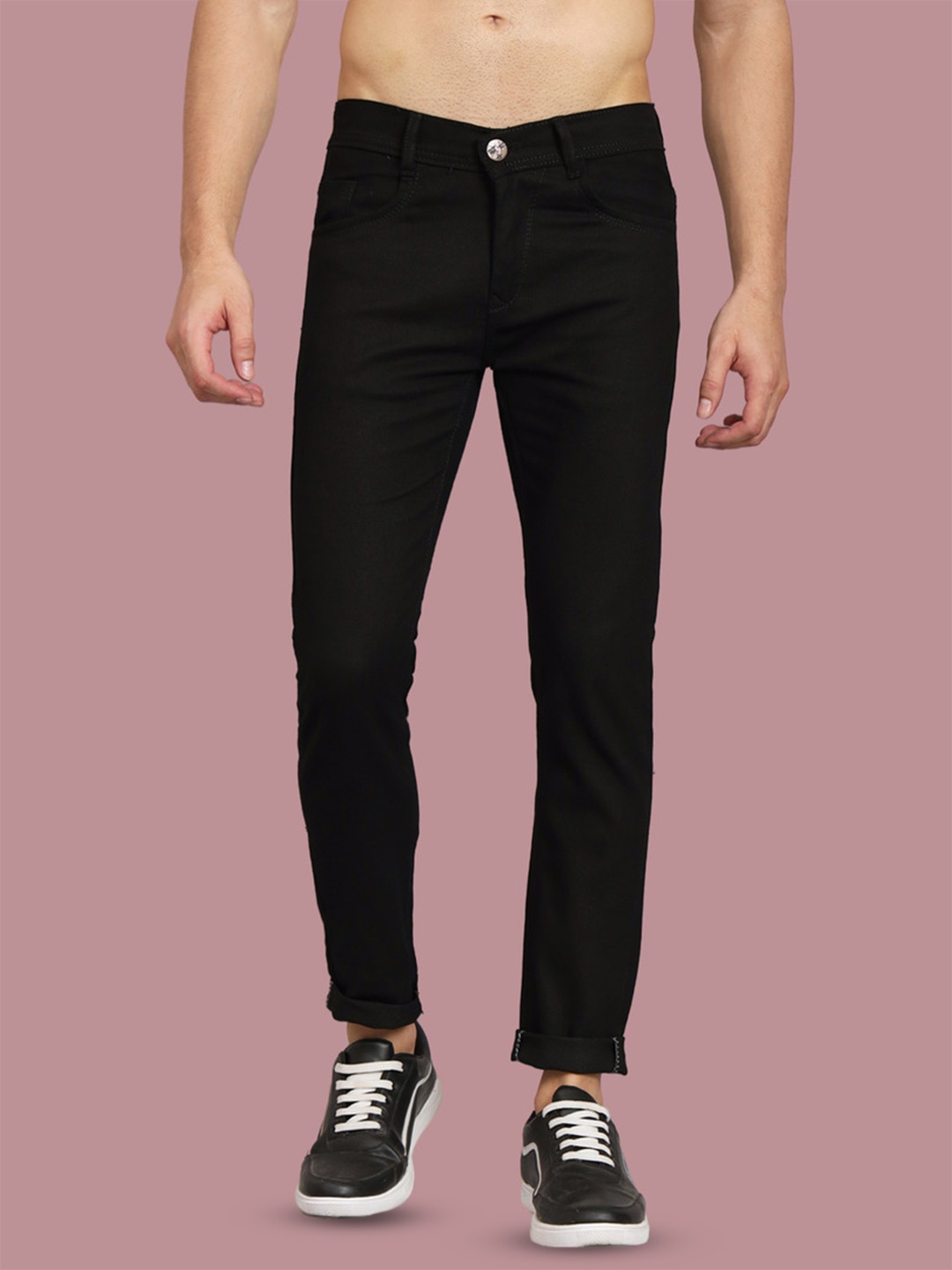 

COMFITS Men Classic Slash Knee Stretchable Jeans, Black