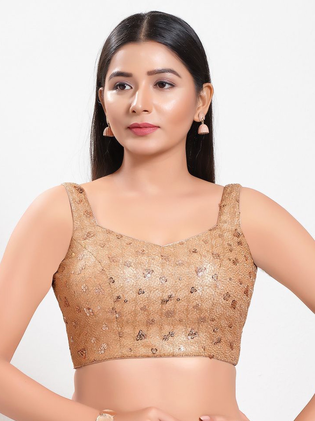 

VAMAS - THE DESIGNER BLOUSES Women Round Neck Padded Saree Blouse, Rose gold