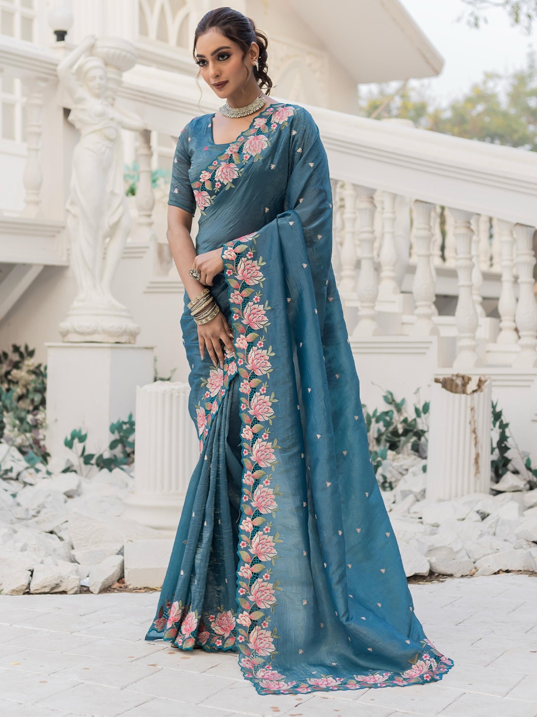 

Anouk Ananya Floral Embroidered Saree, Blue