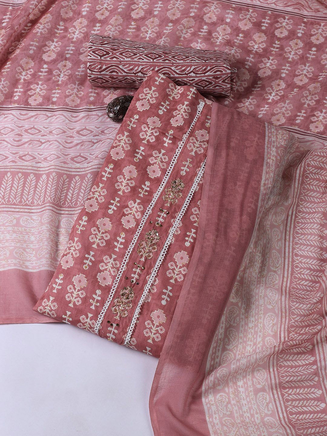 

Meena Bazaar Printed Unstitched Dress Material, Peach