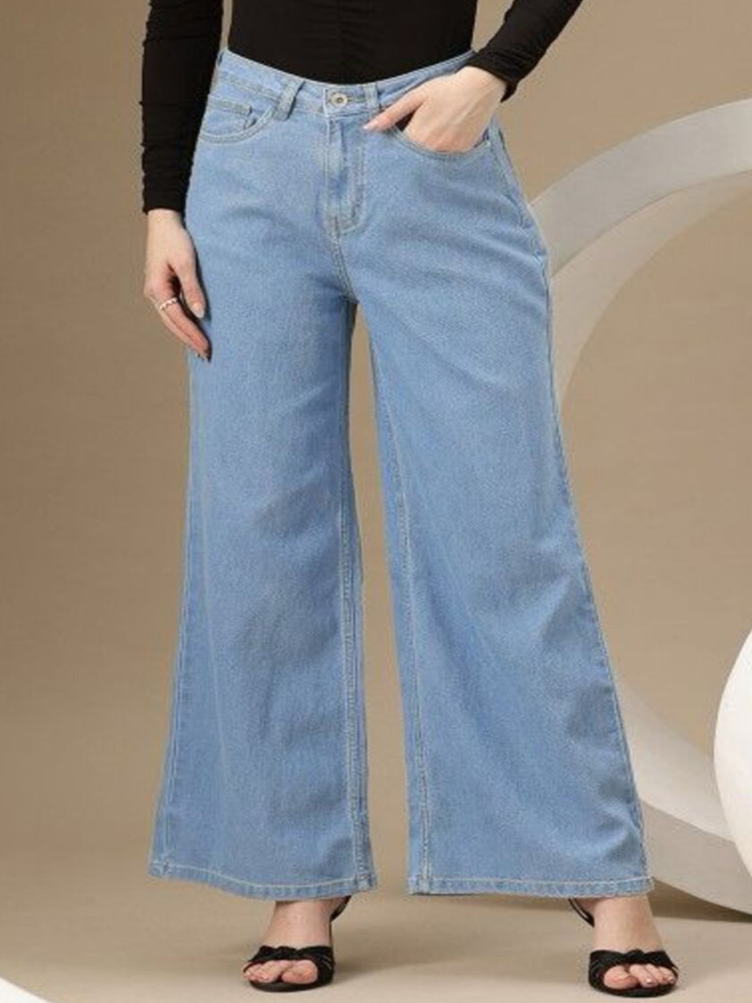 

1DAYJEANS Women High-Rise Clean Look Wide Leg Stretchable Jeans, Blue