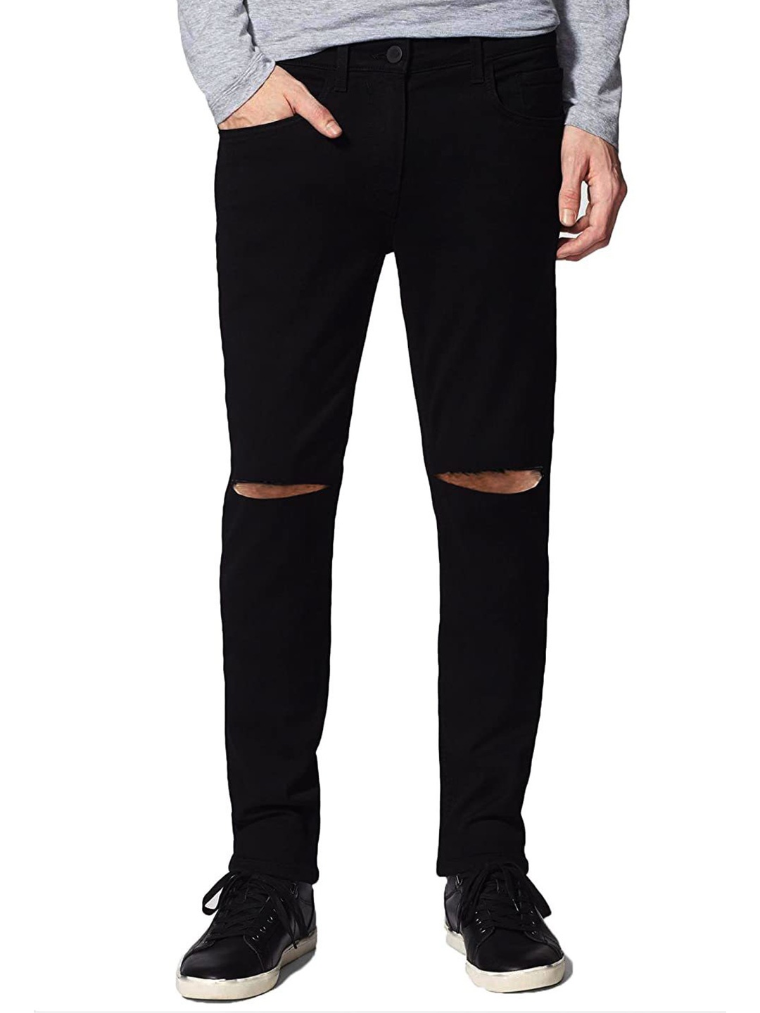 

COMFITS Men Classic Slim Fit Slash Knee Cotton Jeans, Black