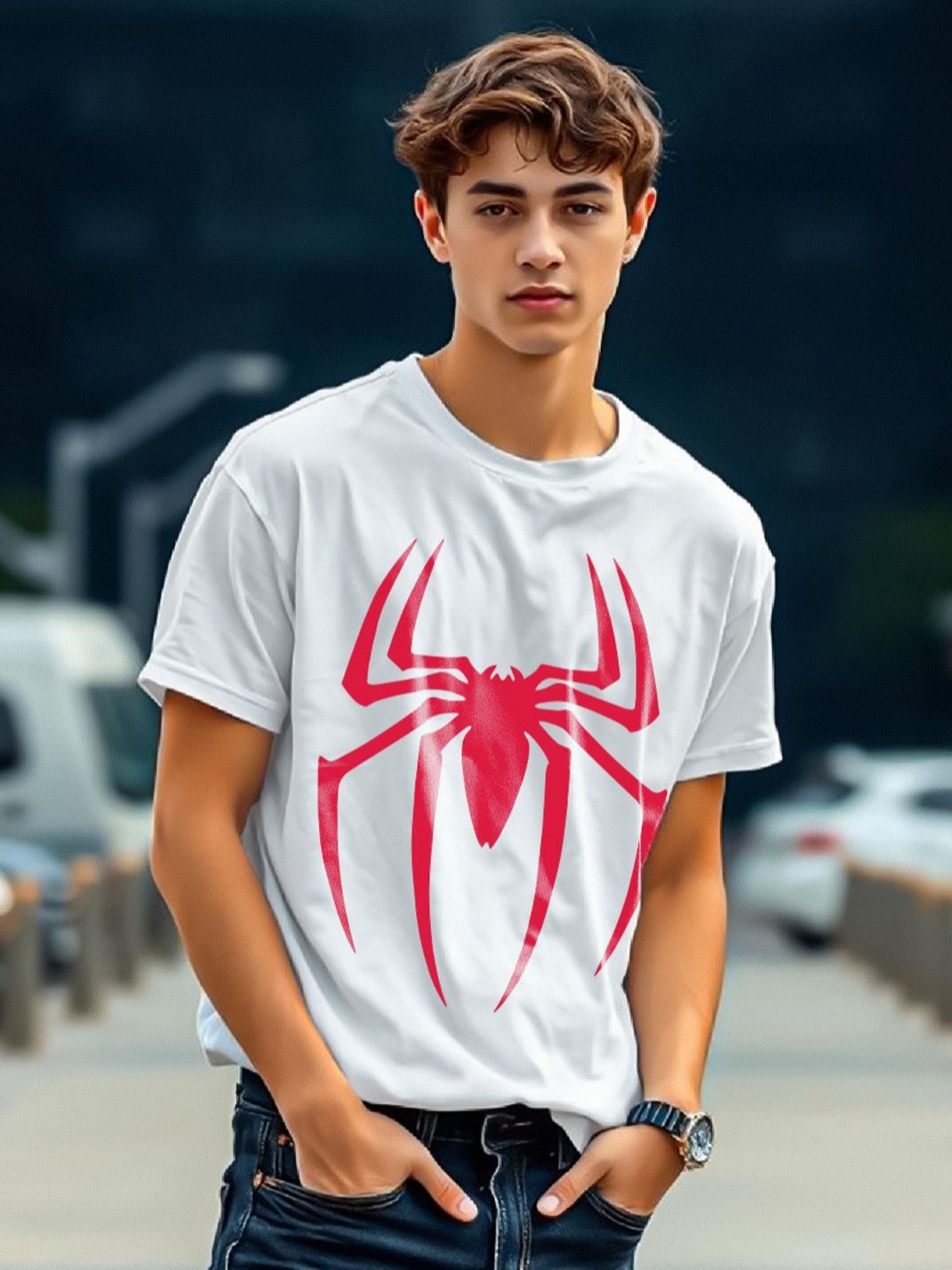 

TOGS & TERRE Men Graphic Printed Round Neck Oversized T-shirt, White