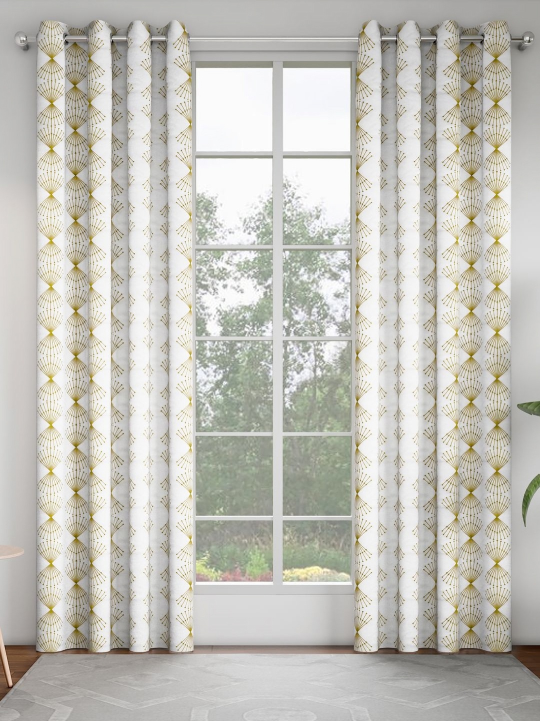 

GM White & Green 2 Pieces Ethnic Motifs Embroidered Room Darkening Door Curtain