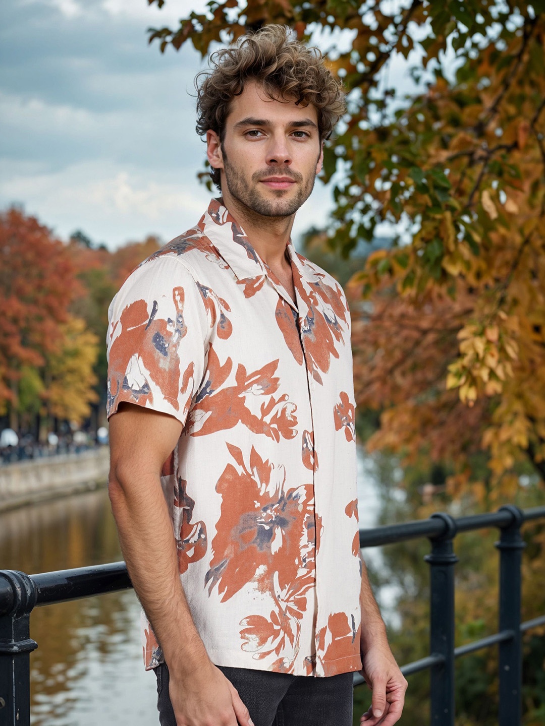 

Celio Men Regular Fit Cuban Collar Floral Printed Cotton Casual Shirt, White