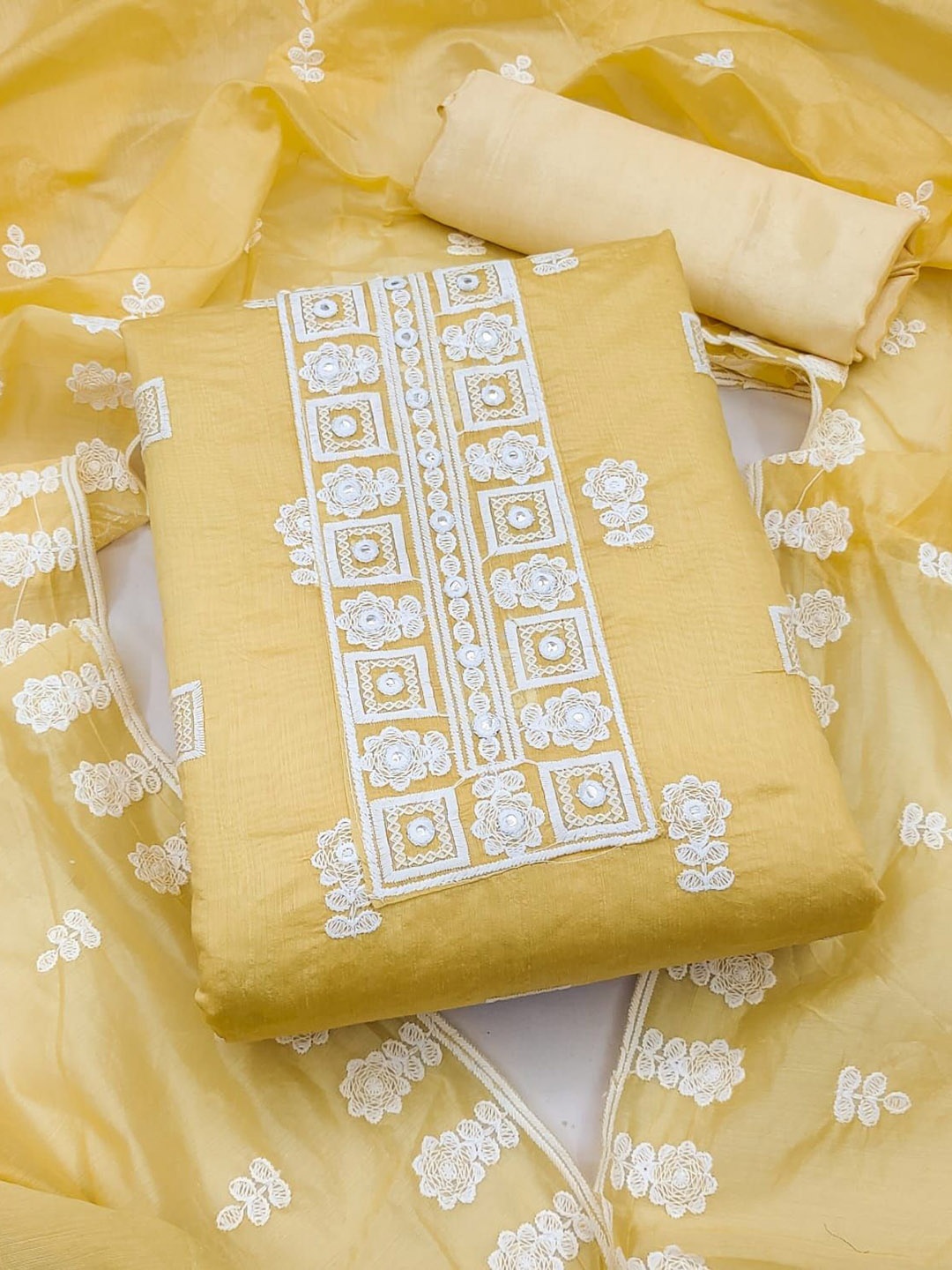 

SHADOW & SAINING Embroidered Unstitched Dress Material, Yellow