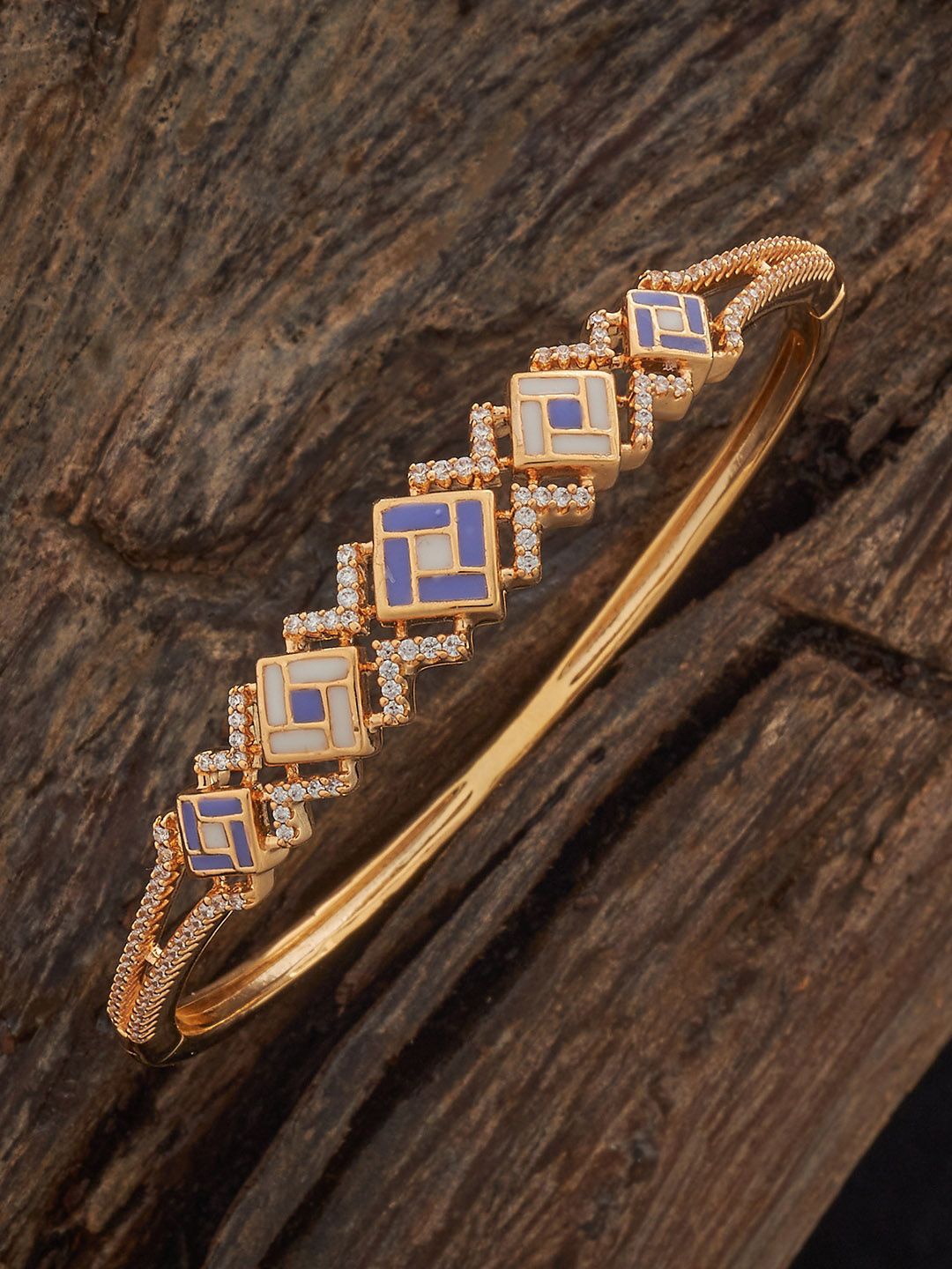 

Kushal's Fashion Jewellery Gold Plated Ivory-Lavender Cubic Zircon Kada Bangle