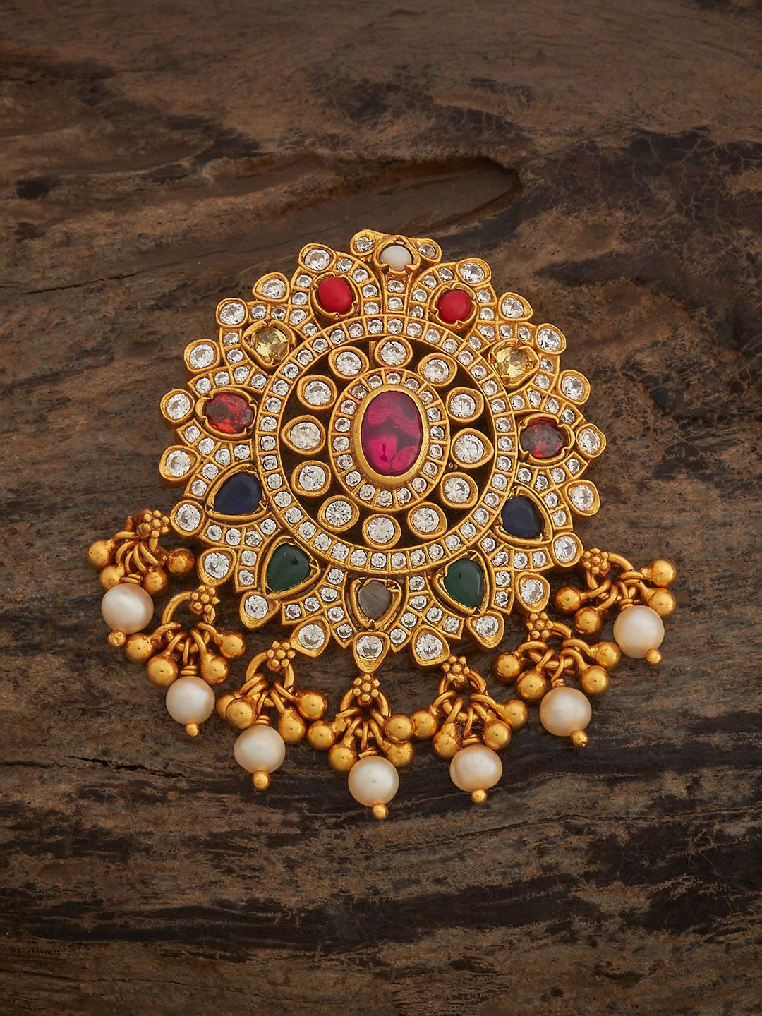 

Kushal's Fashion Jewellery 92.5 Silver Gold-Plated CZ-Studded Contemporary Pendant