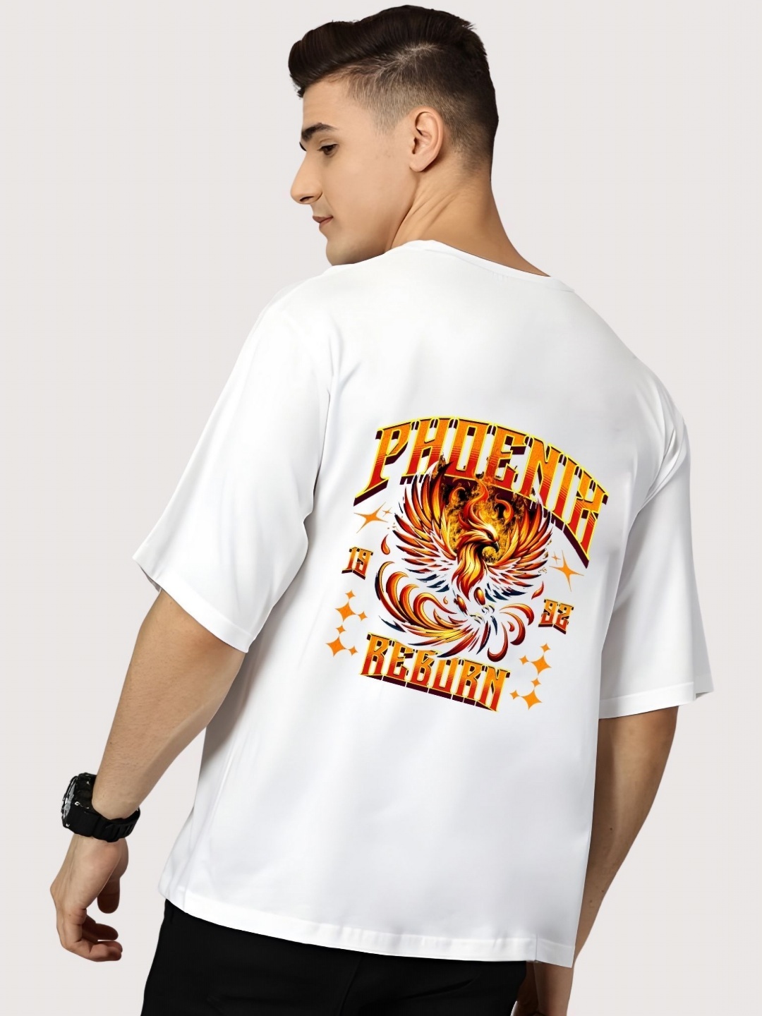 

SZN Men Graphic Printed Round Neck Cotton Oversized T-shirt, White