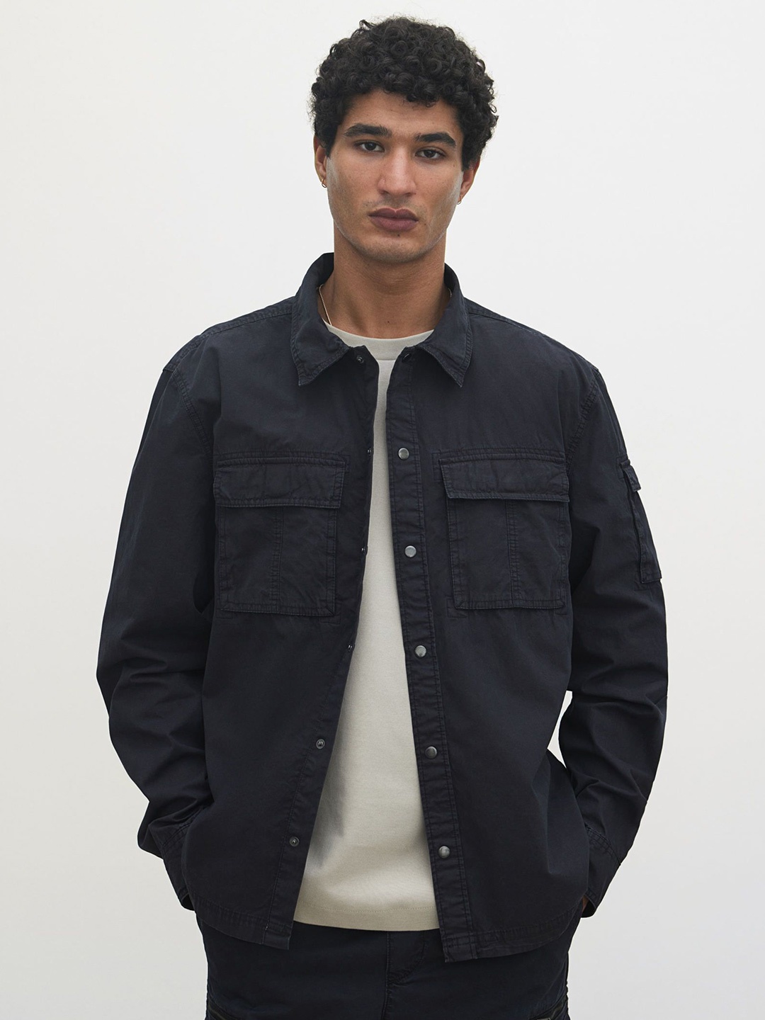 

H&M Pure Cotton Regular Fit Utility Overshirt, Black