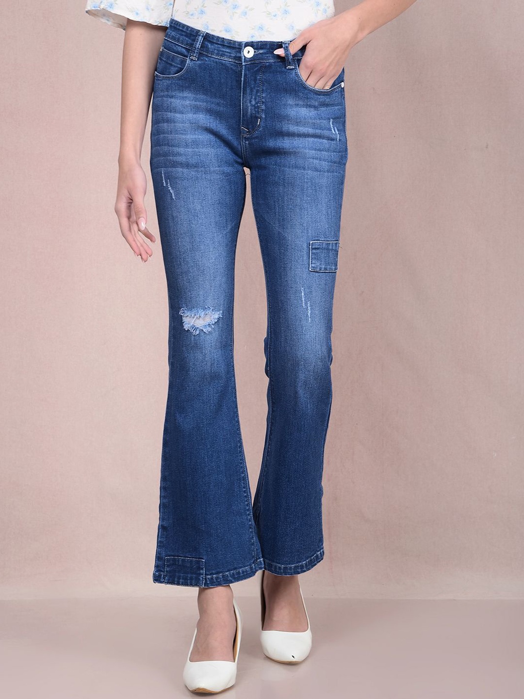 

Crimsoune Club Women Bootcut Heavy Fade Mid-Rise Stretchable Jeans, Blue