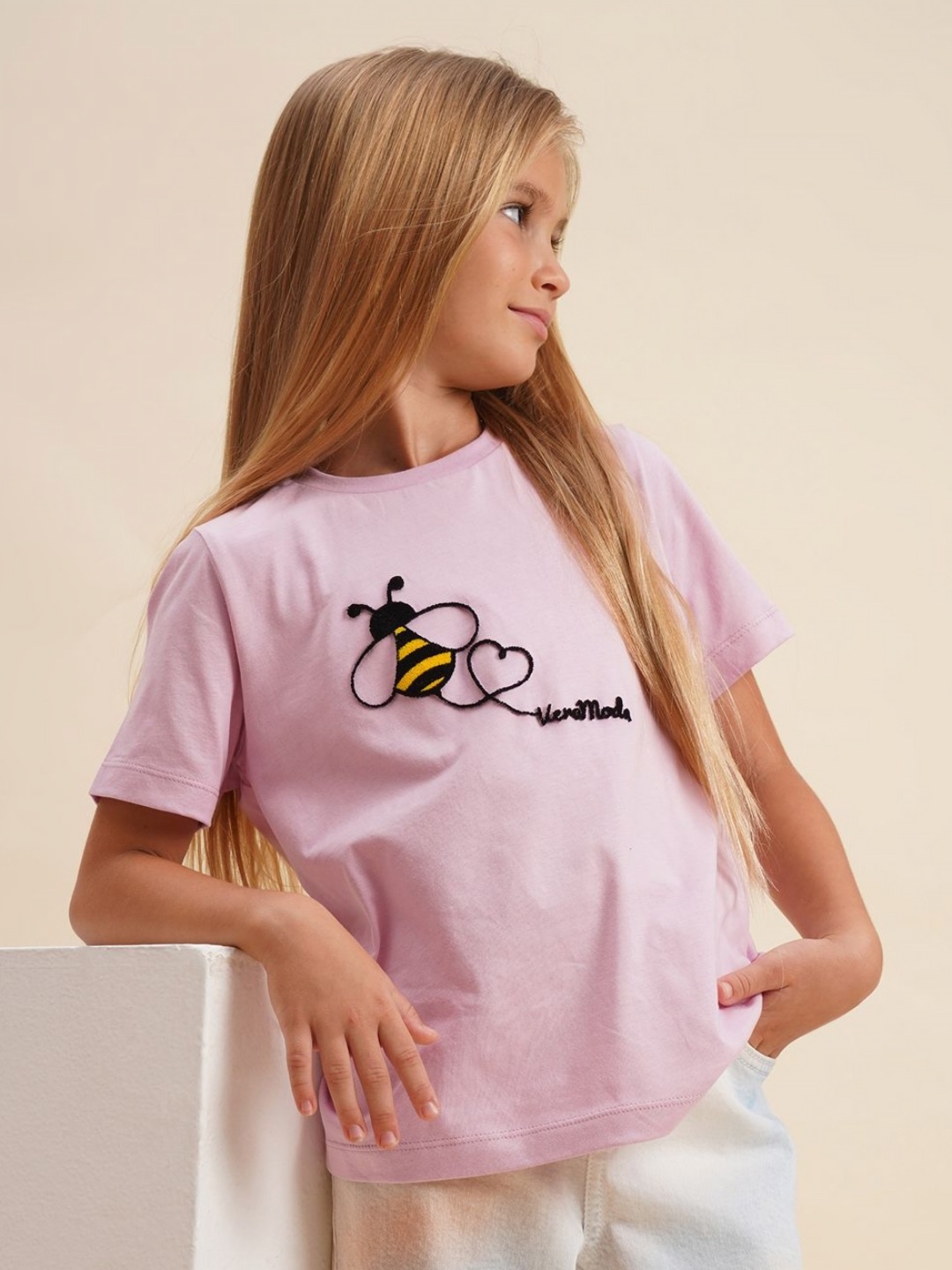 

Vero Moda Girls Graphic Printed Round Neck Cotton T-shirt, Pink