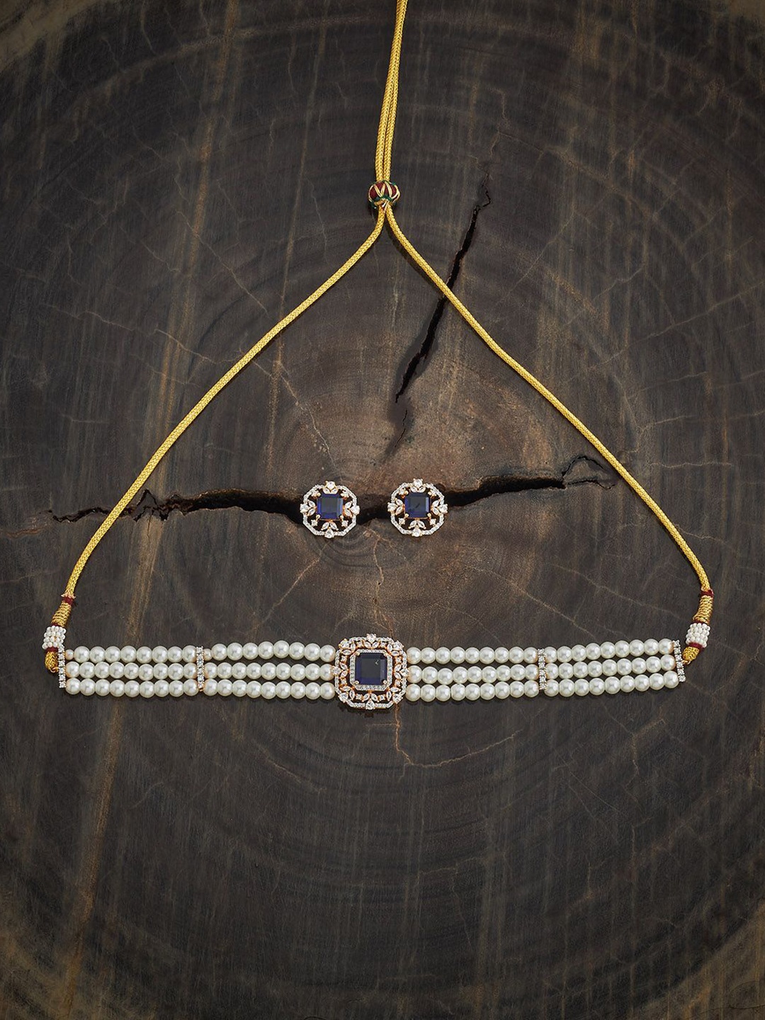 

Kushal's Fashion Jewellery Sapphire Gold-Plated CZ Studded Party Jewellery Set