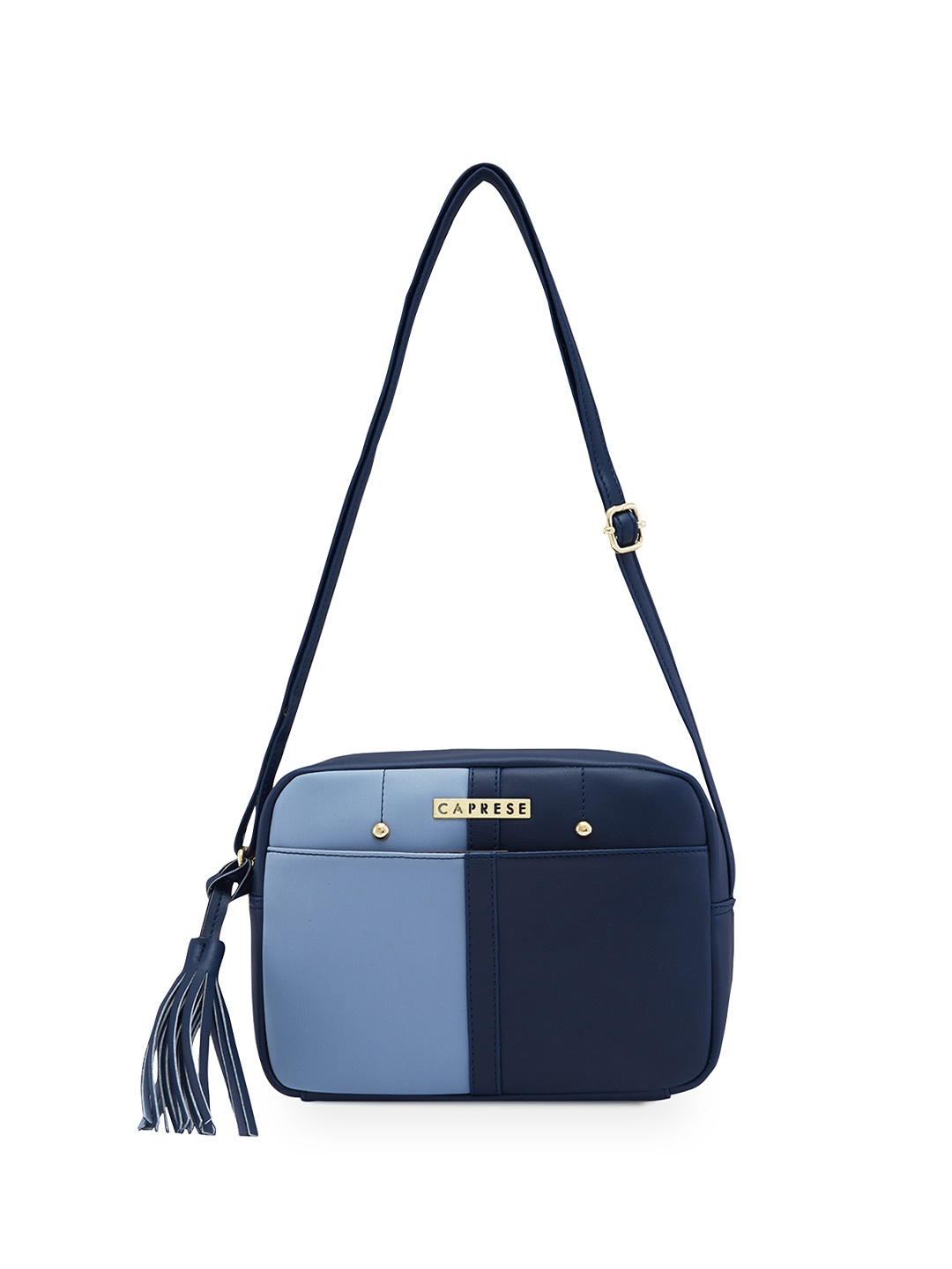 

DressBerry X CAPRESE Sabreen Colourblocked Structured Tasselled Detail Small Sling Bag, Navy blue