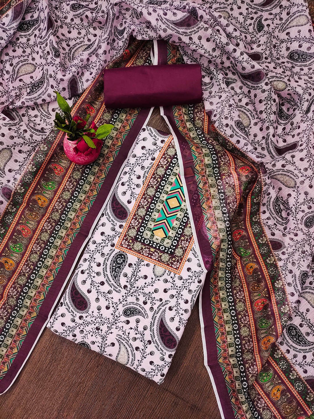 

SHADOW & SAINING Paisley Printed Cotton Unstitched Dress Material, Burgundy