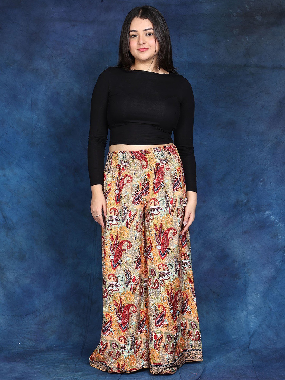 

Exotic India Women Paisley Printed Palazzos, Yellow