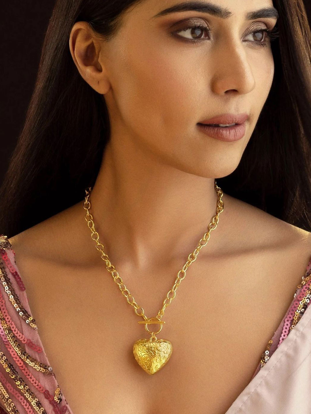 

DressBerry Gold-Plated Stainless Steel Statement Heart Shaped Necklace