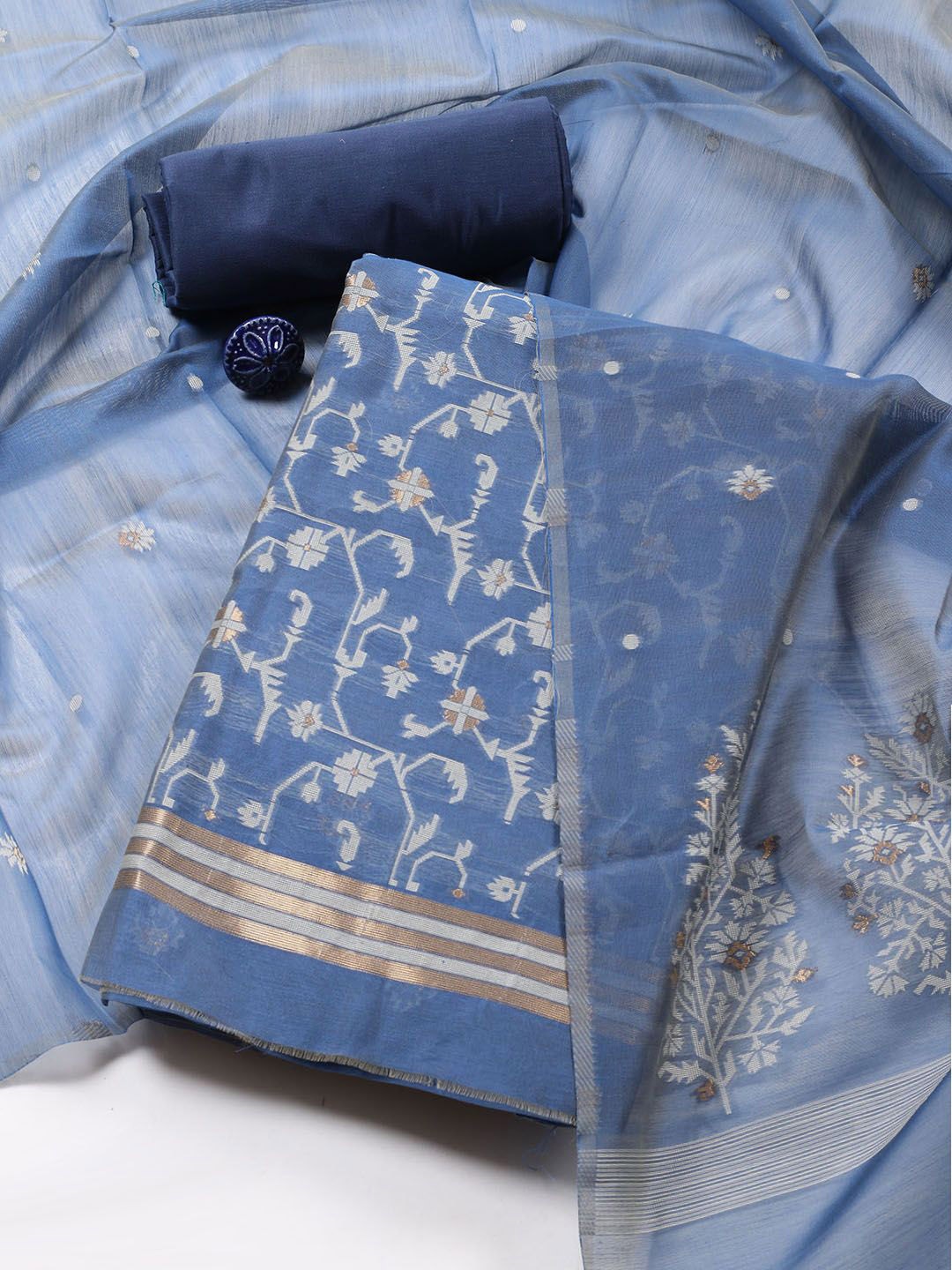 

Meena Bazaar Art Silk Unstitched Dress Material, Blue