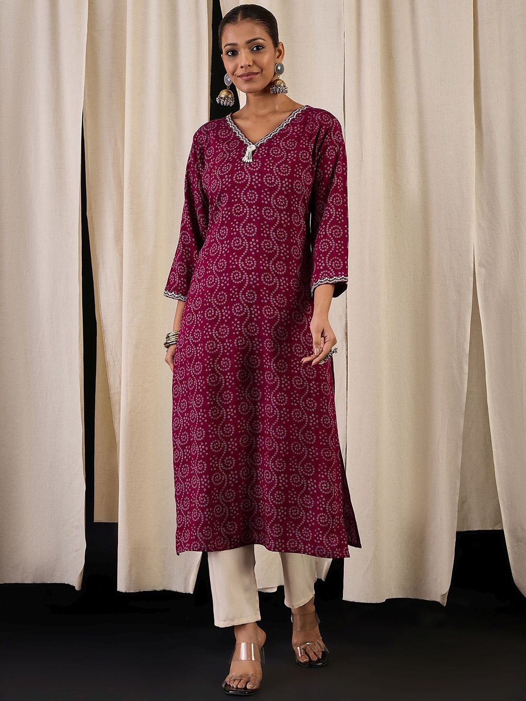 

Anouk Bandhani Printed Straight Kurta, Pink