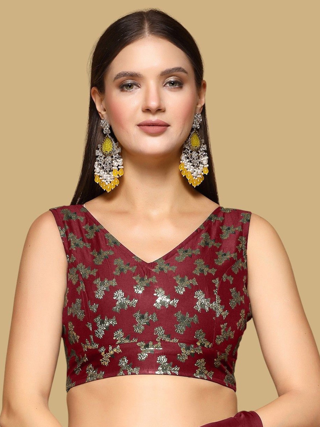 

Oomph! Woven Design Jacquard Traditional Saree Blouse, Maroon