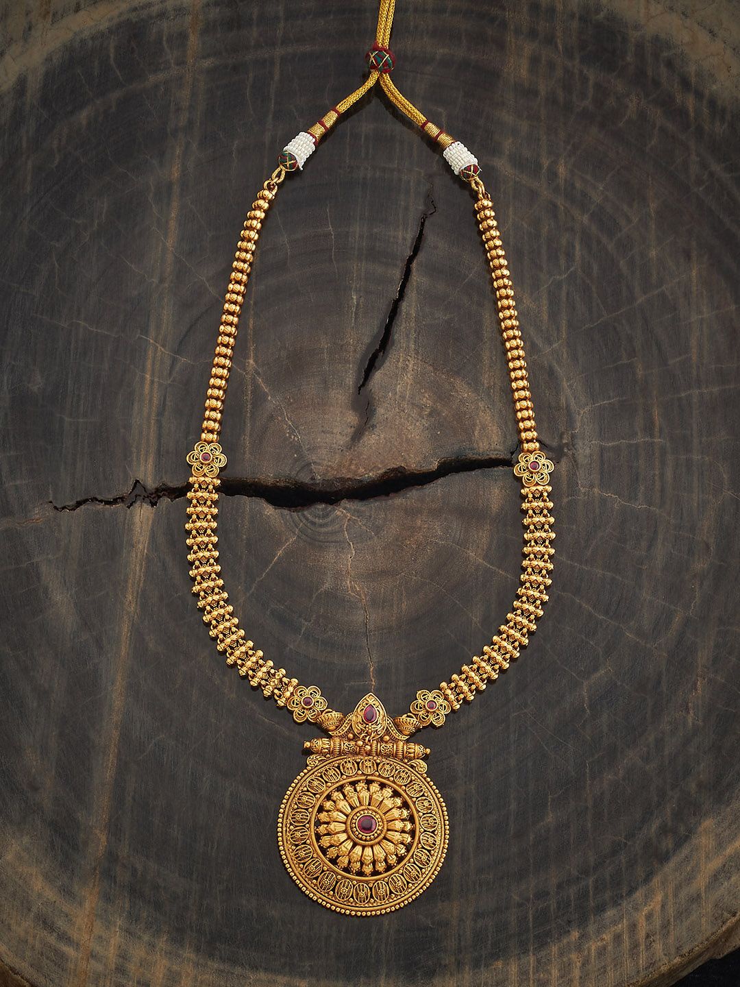 

Kushal's Fashion Jewellery Copper Gold-Plated Stone Studded Antique Necklace
