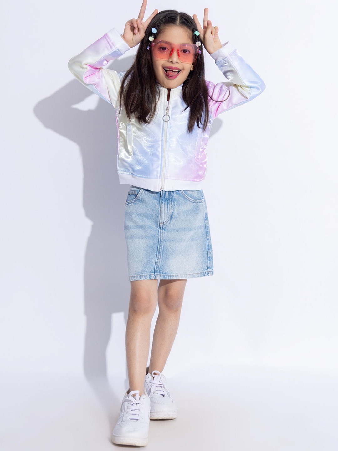 

taffykids Girls Ombre Denim Jacket with Embroidered, Multi