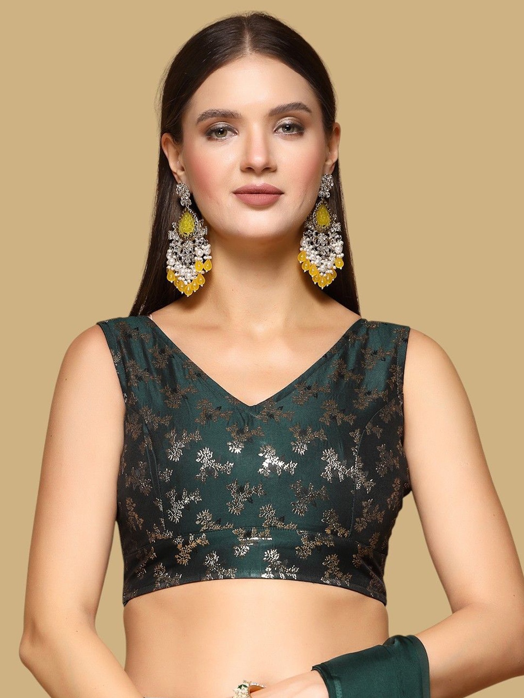

Oomph! Women Woven Design Jacquard Traditional Saree Blouse, Green