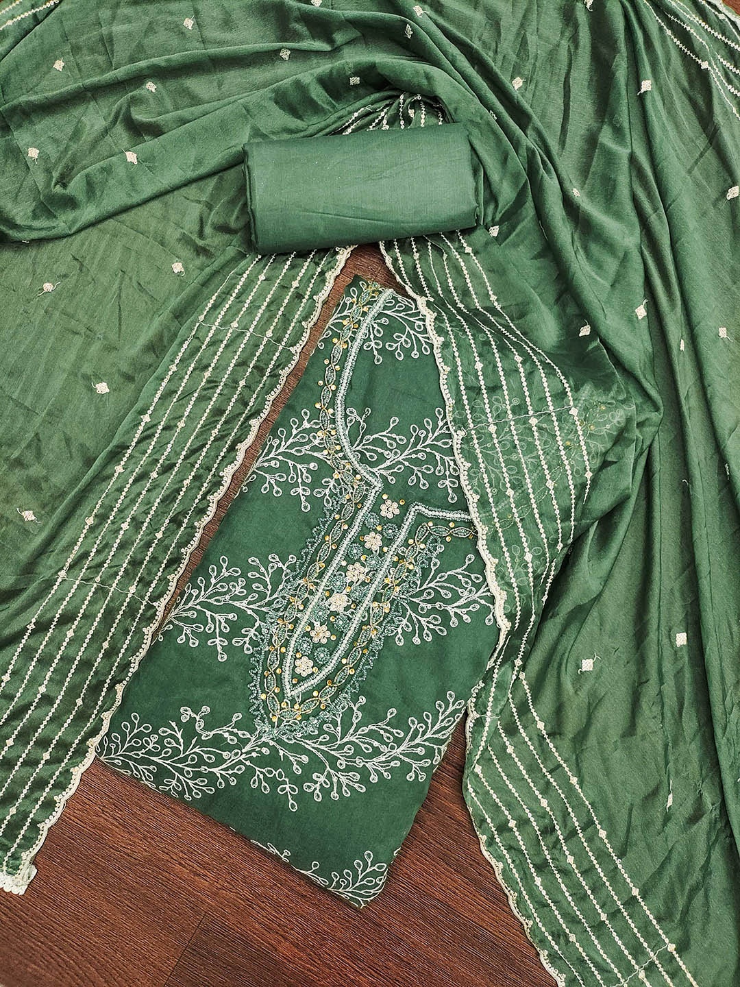 

SHADOW & SAINING Floral Embroidered Zari Organza Semi-Stitched Dress Material, Sea green